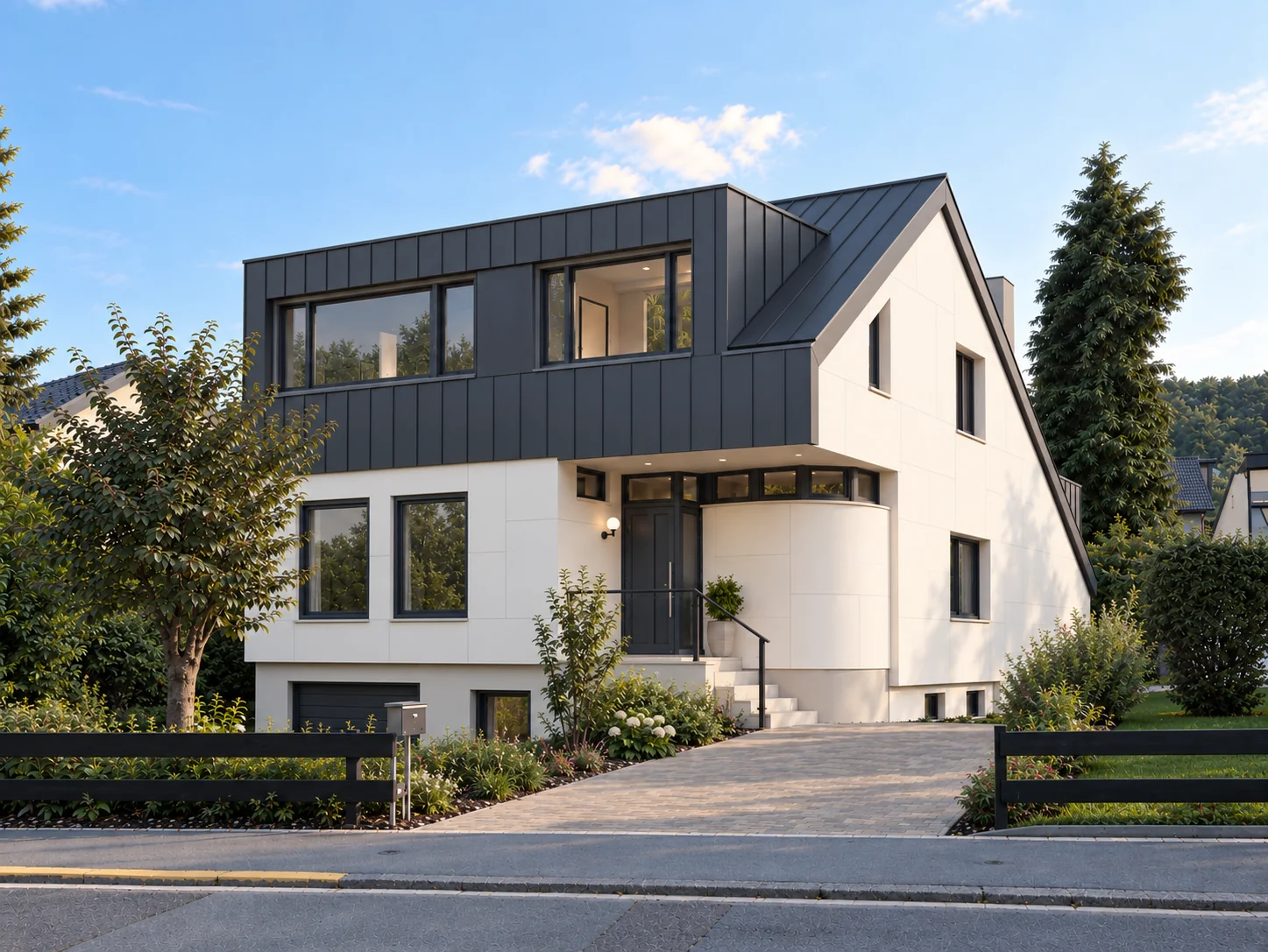 Projet autorisé, côté rue (visualisation 3D) — Extension de maison, Oberanven, LU