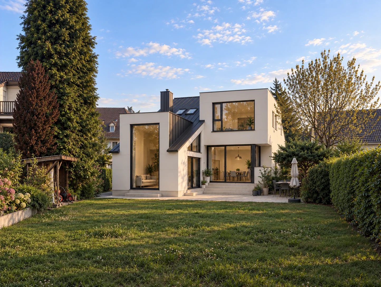 Projet autorisé, côté jardin (visualisation 3D) — Extension de maison, Oberanven, LU