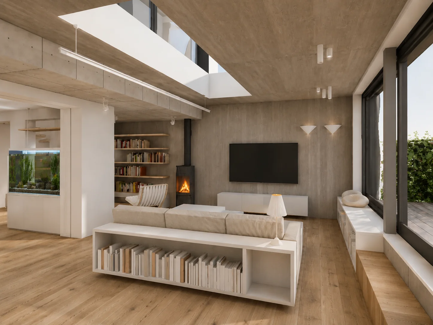 Projet, séjour avec poêle (visualisation 3D) — Extension de maison, Roodt, LU