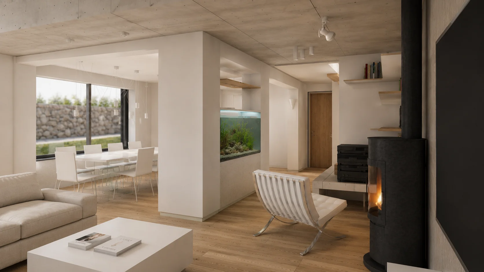 Projet, séjour et salle à manger ouverts (visualisation 3D) — Extension de maison, Roodt, LU